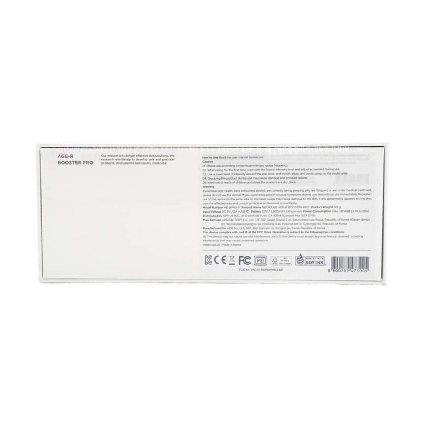 Back view of a product packaging with text and logos on a white background