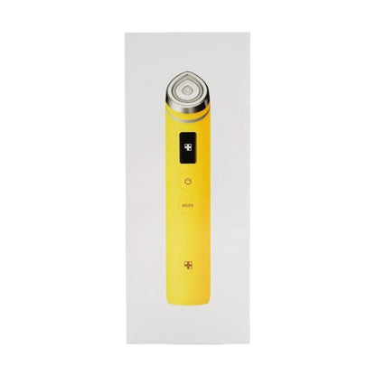 Yellow electronic device with a silver top on a white background