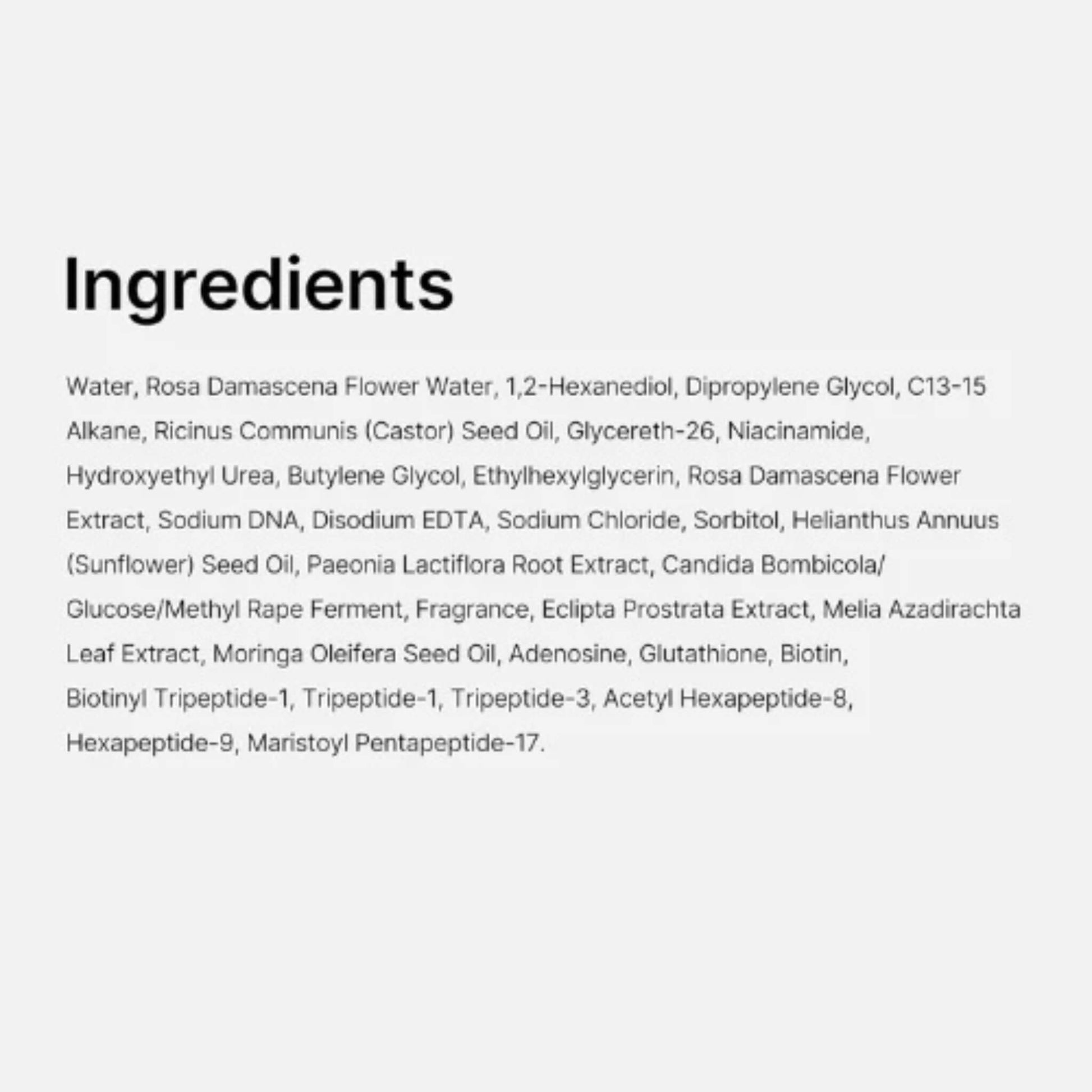 List of ingredients on a white background