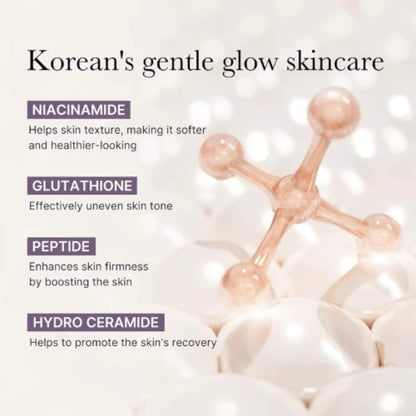 Korean skincare ingredients with molecular structure and benefits on a light background