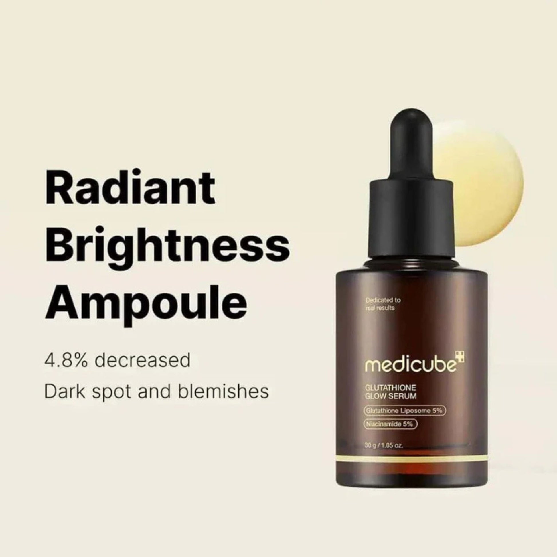 Medicube Radiant Brightness Ampoule bottle with dropper on a beige background