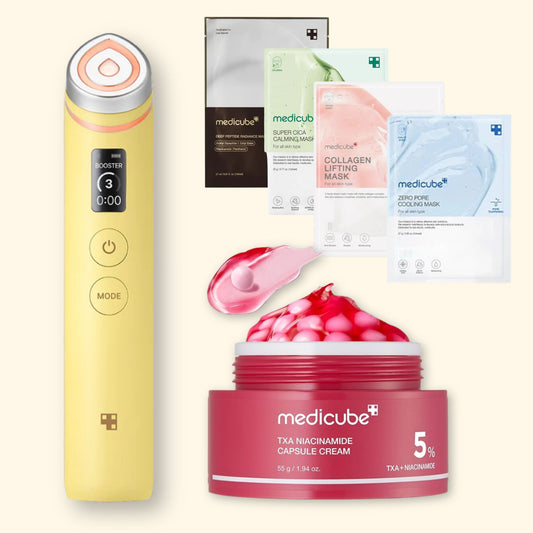 MEDICUBE Age‑R Booster Pro Device  Yellow and TXA Niacinamide Capsule Cream Set – Korean skincare duo for brightening, lifting, and skin barrier repair