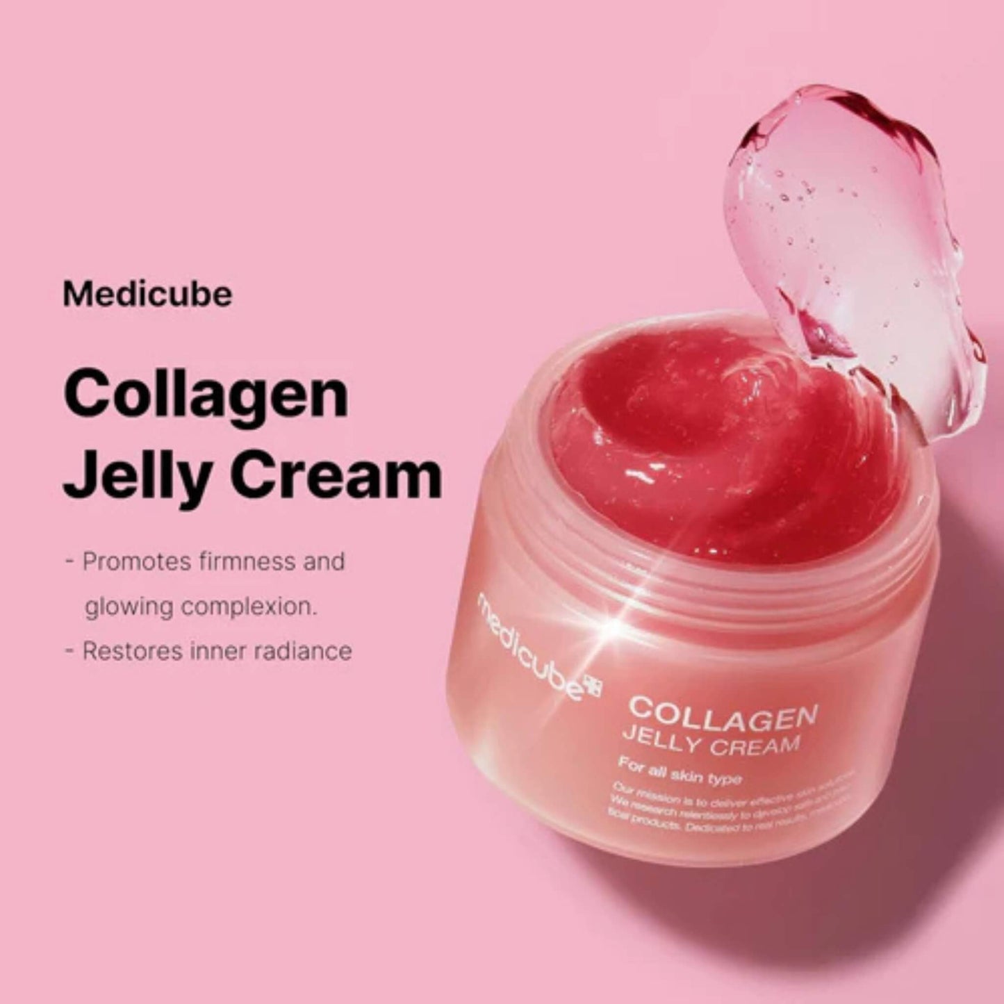 Jar of Medicube Collagen Jelly Cream on a pink background