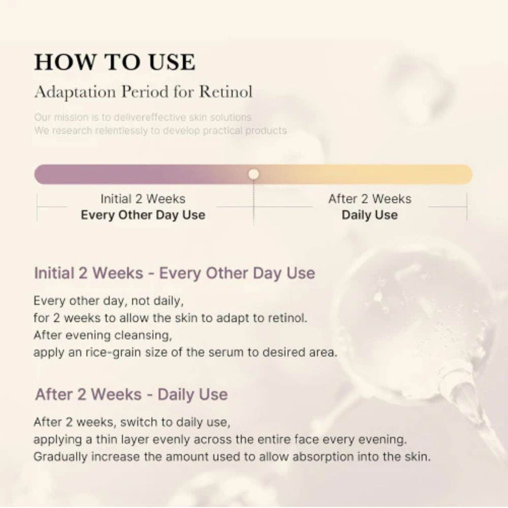 Instructions for using retinol with a gradient background