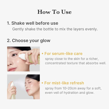 Instructions on how to use a skincare product with text and images of a woman applying it.