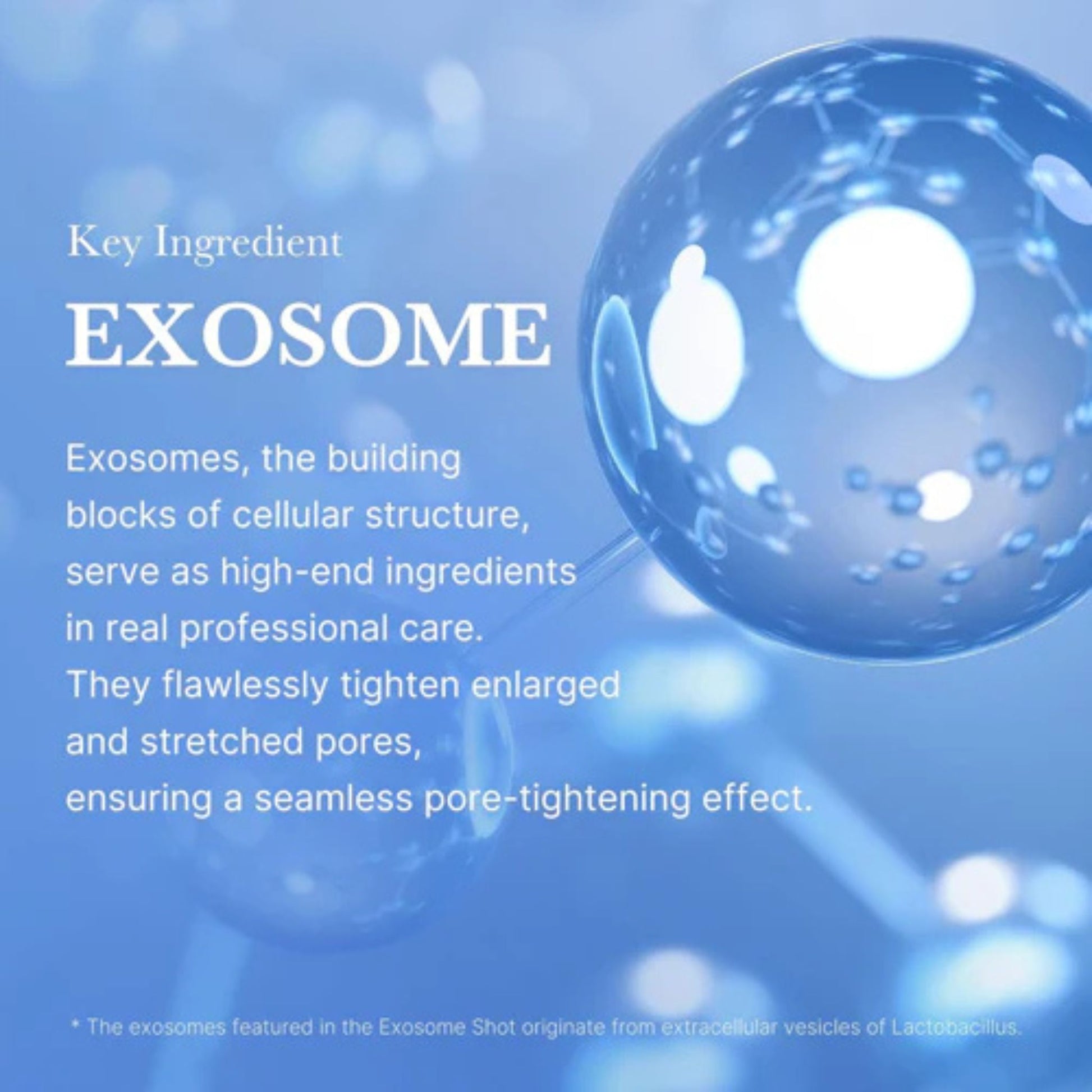 Exosome graphic with text on a blue background