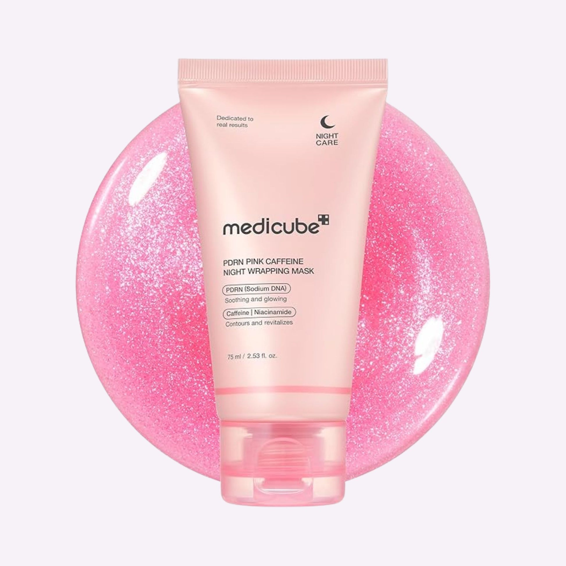 MEDICUBE PDRN Pink Caffeine Night Wrapping Mask 75ml with PDRN, caffeine, and niacinamide for overnight hydration and firming