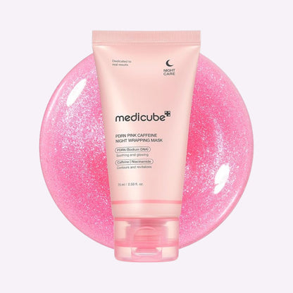 MEDICUBE PDRN Pink Caffeine Night Wrapping Mask 75ml with PDRN, caffeine, and niacinamide for overnight hydration and firming