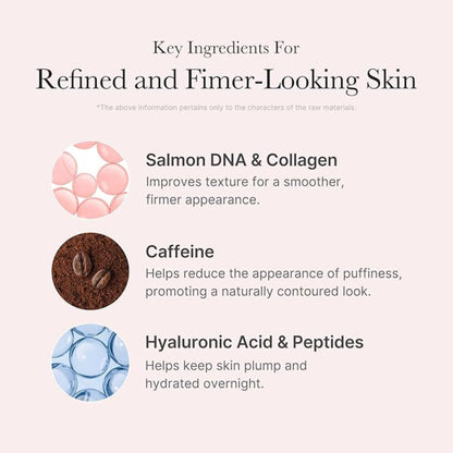 Key ingredients for refined and firmer-looking skin with corresponding icons and descriptions.
