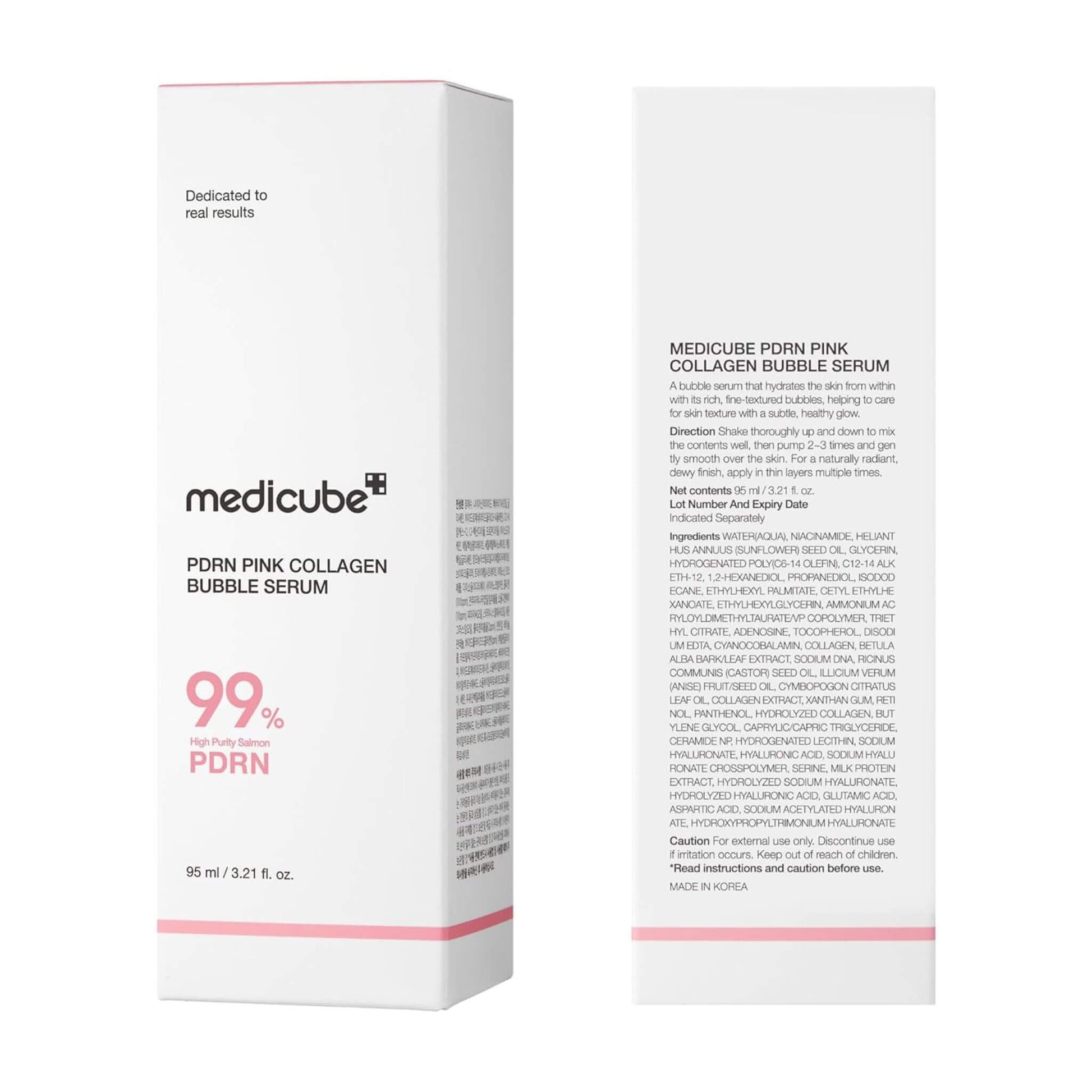 Medicube PDRN Pink Collagen Bubble Serum packaging on a white background