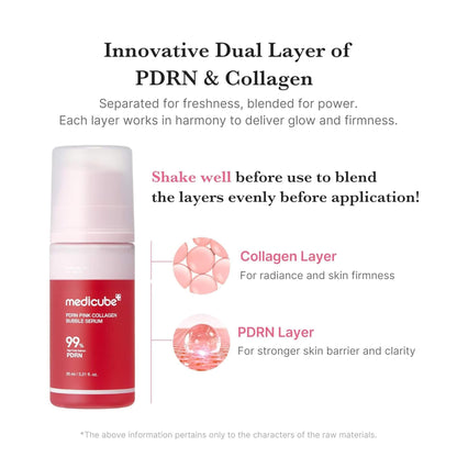 Medicube Foaming Pink Collagen Bubble Serum with PDRN and Collagen layers on a white background