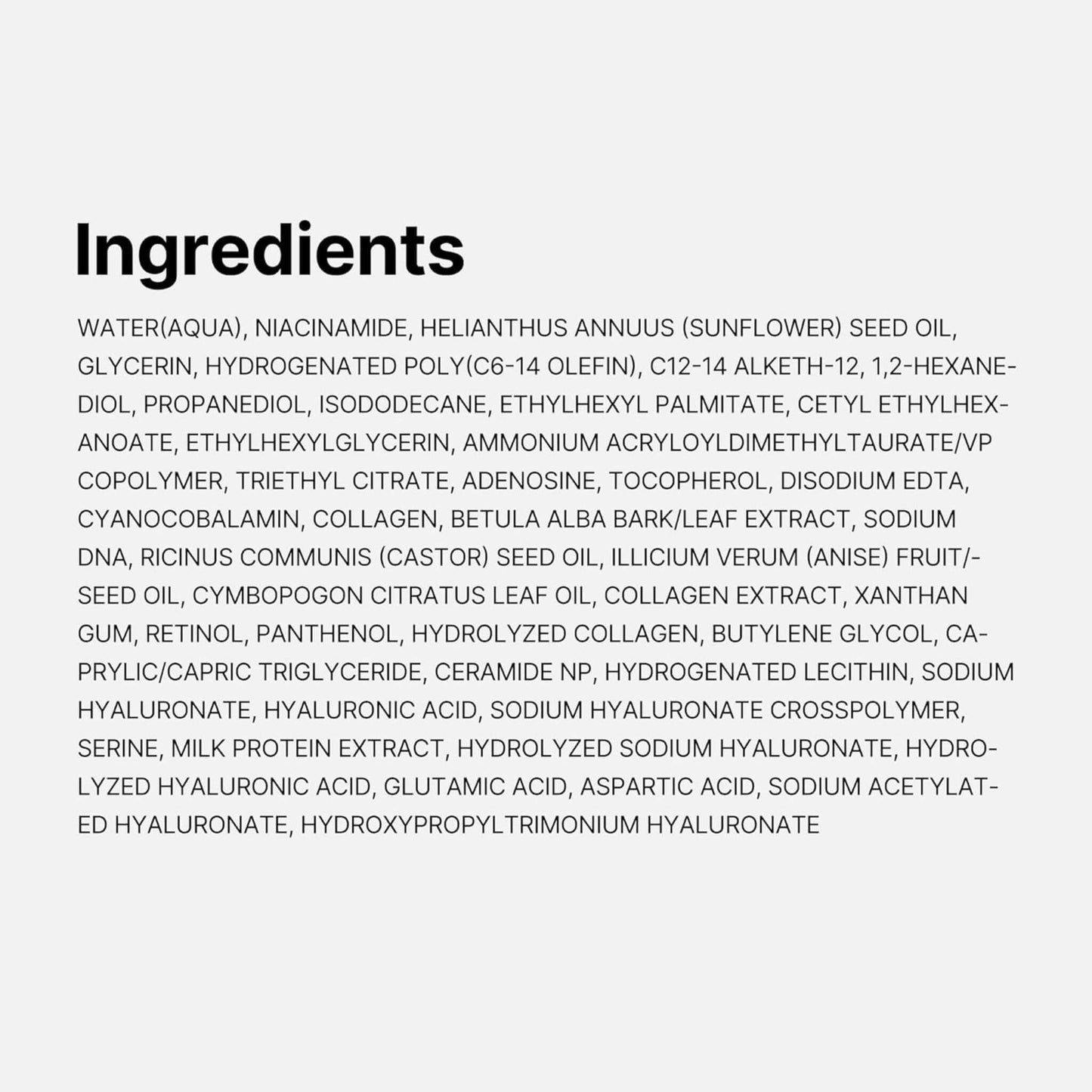 List of ingredients on a white background