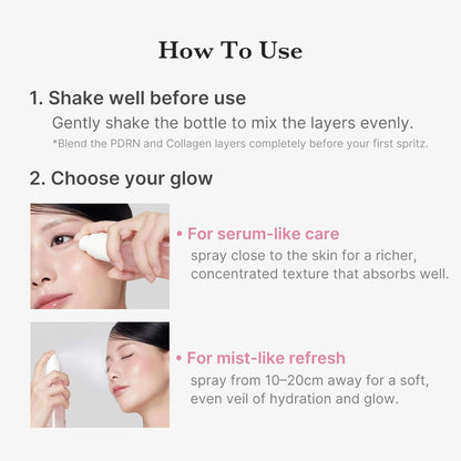 Instructions on how to use a skincare product with text and images of a person using it.