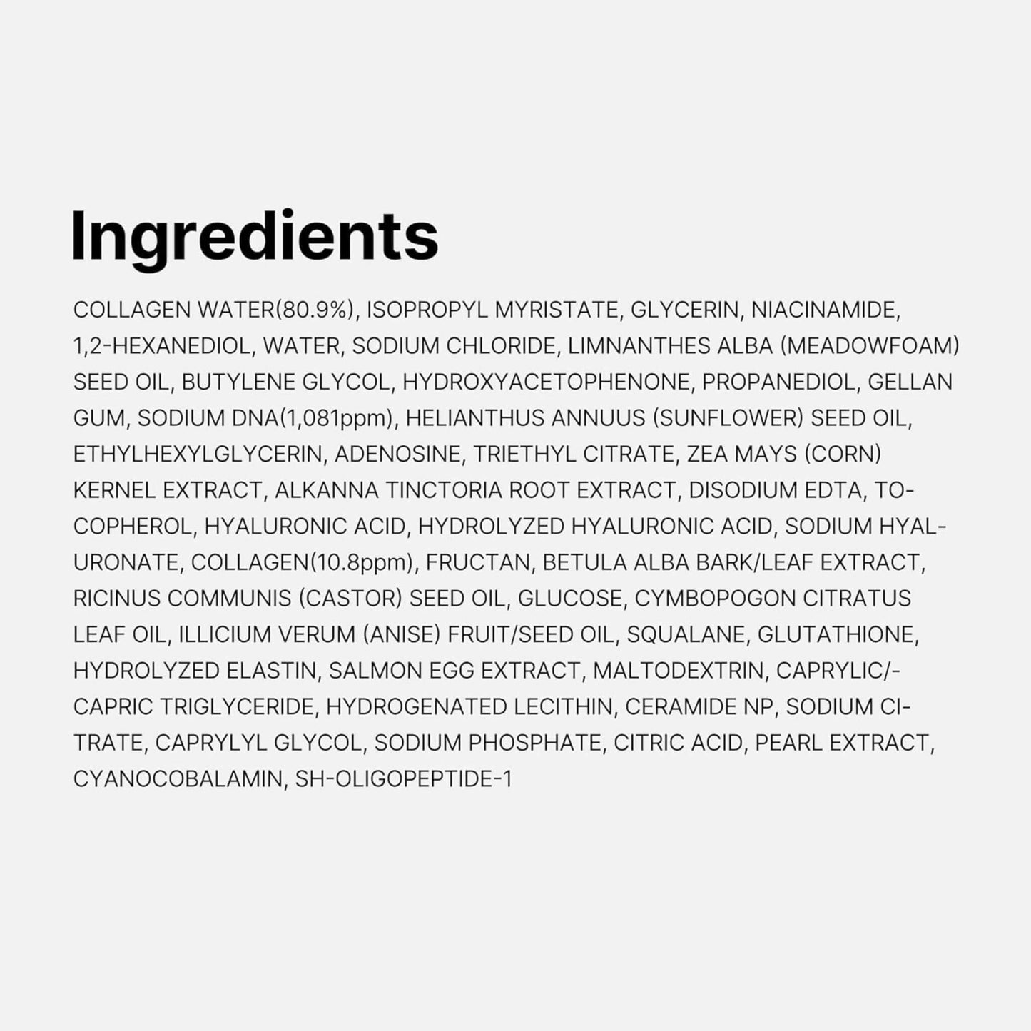 List of ingredients on a white background