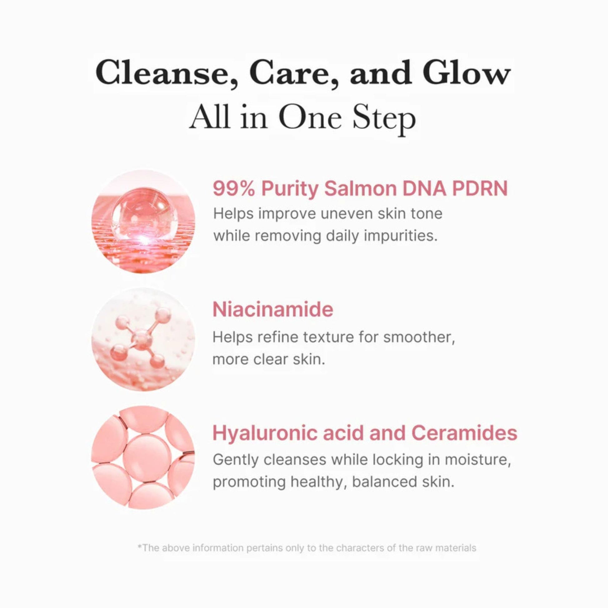 Product description with salmon DNA, niacinamide, and hyaluronic acid on a white background