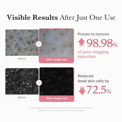 Before and after effects of a skincare product with visible results text.