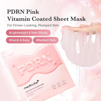 PDRN Pink Vitamin Coated Sheet Mask with packaging on a white background