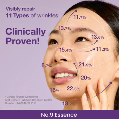 Advertisement for a skincare product showing a woman's face with text indicating clinical testing and benefits.