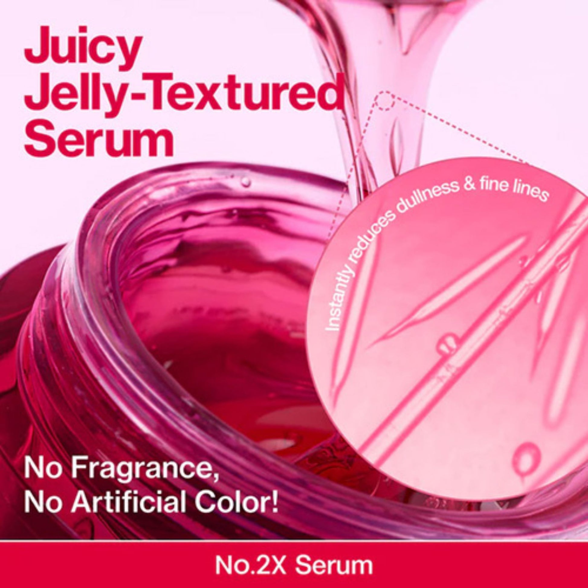 Pink jelly-textured serum with packaging on a pink background