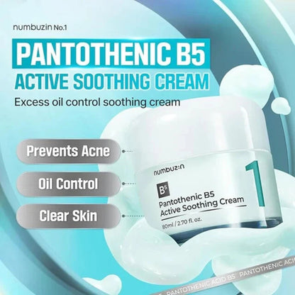 Pantothenic B5 active soothing cream with product packaging on a blue background