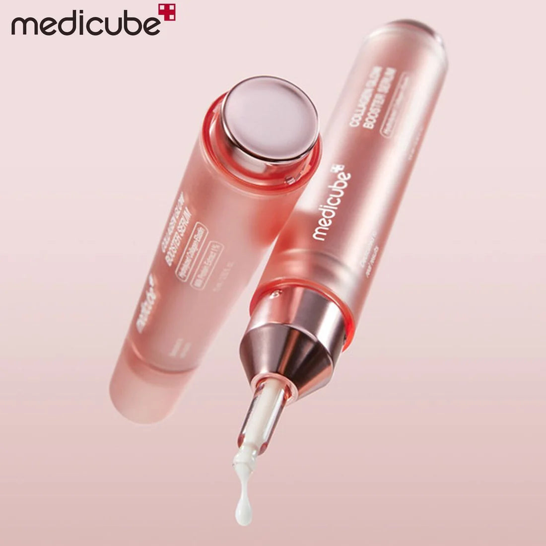Medicube skincare product on a pink background