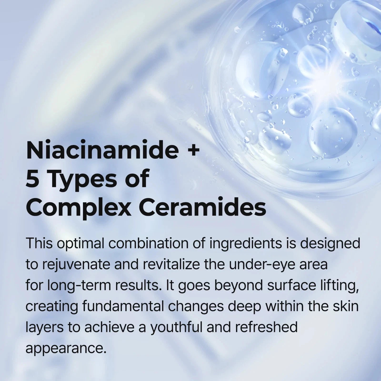 Product packaging with text about niacinamide and complex ceramides for skin rejuvenation.