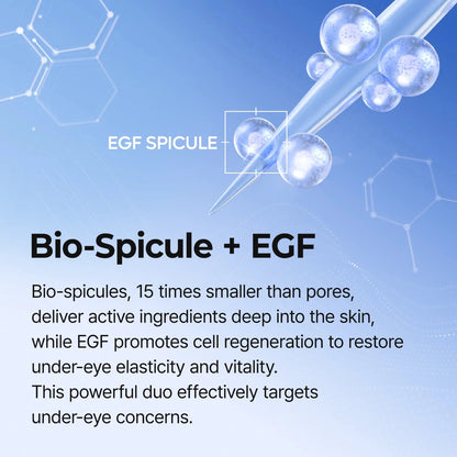 Advertisement for Bio-Spicule + EGF with text and molecular structure illustration on a blue background