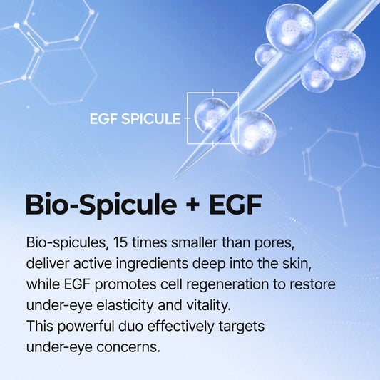 Advertisement for Bio-Spicule + EGF with text and molecular structure illustration on a blue background
