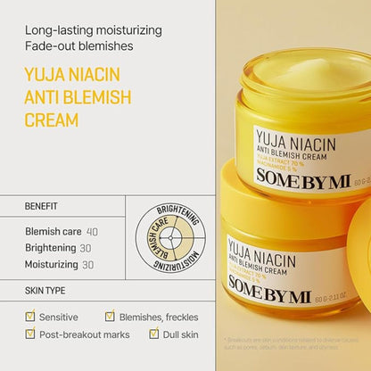 SOME BY MI Yuja Niacin Anti-Blemish Cream 60g with Yuja extract and 5% Niacinamide for brightening and hydration