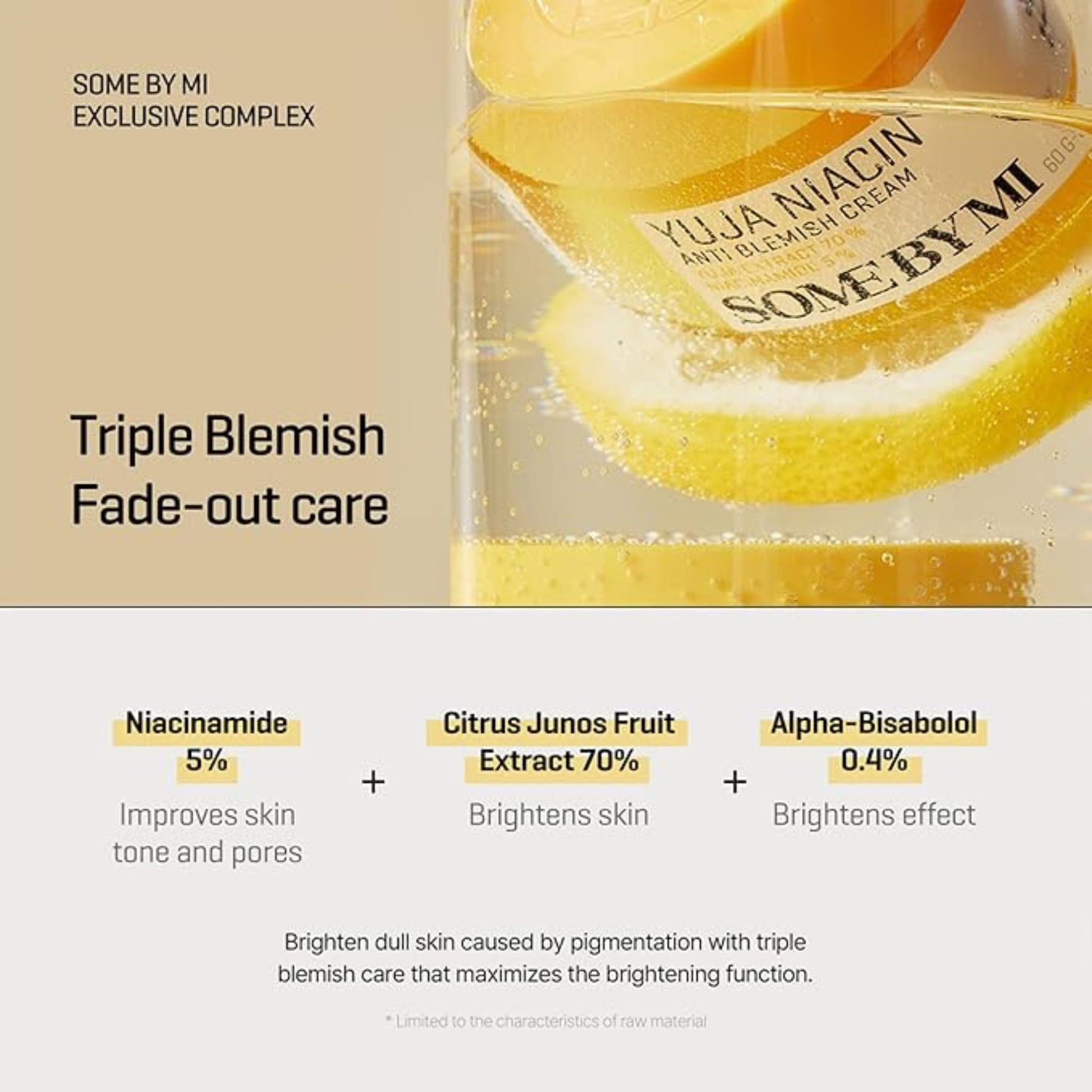 SOME BY MI Yuja Niacin Anti-Blemish Cream 60g with Yuja extract and 5% Niacinamide for brightening and hydration