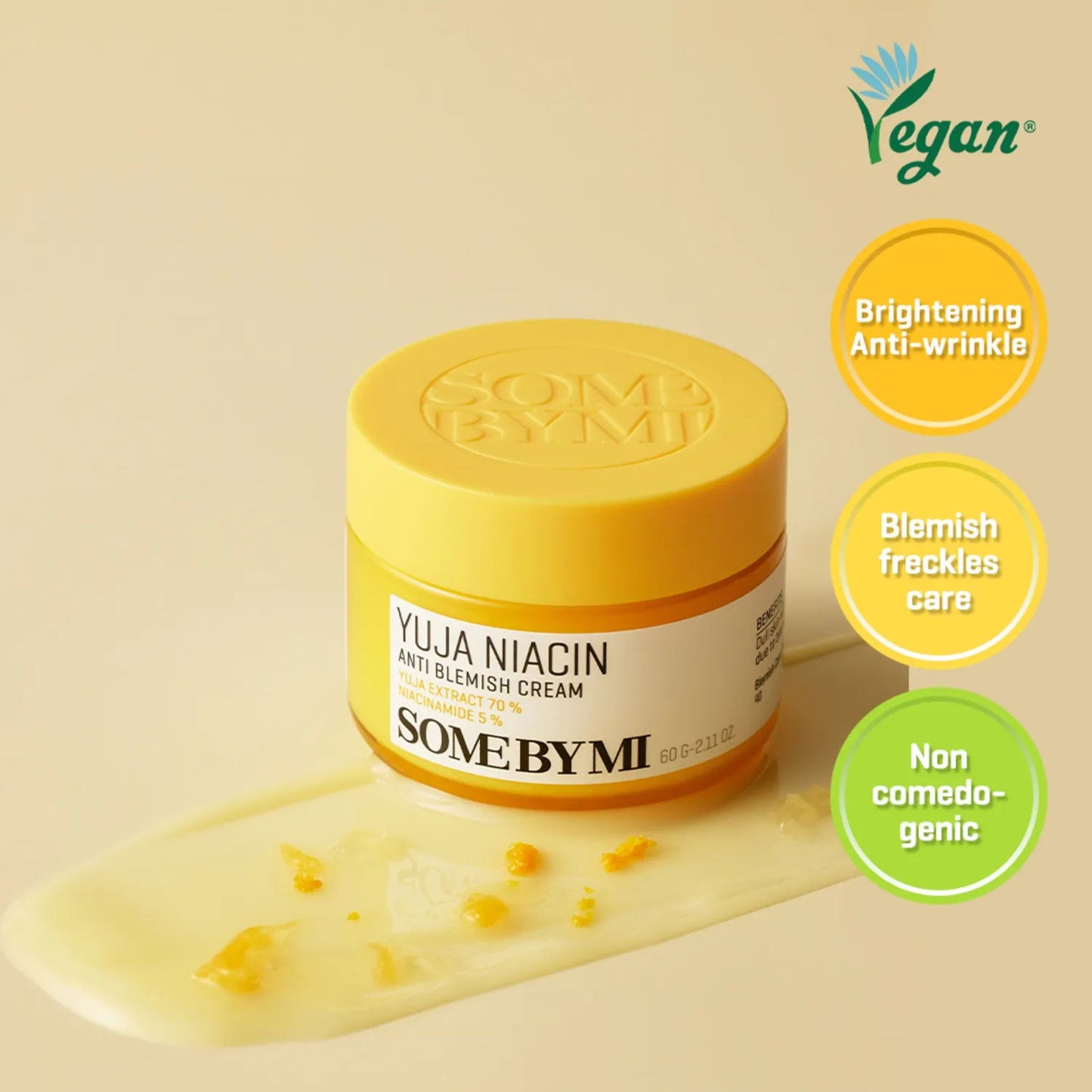 SOME BY MI Yuja Niacin Anti-Blemish Cream 60g with Yuja extract and 5% Niacinamide for brightening and hydration