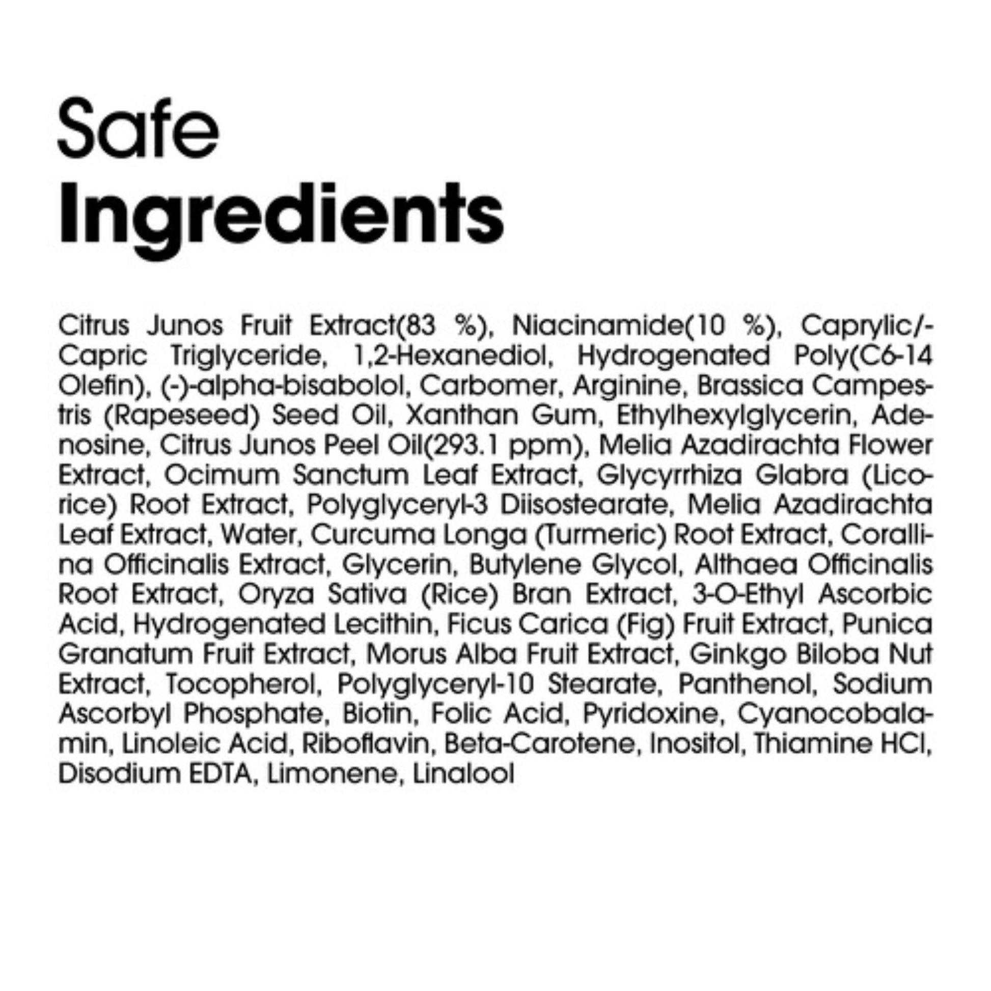 List of safe ingredients on a white background