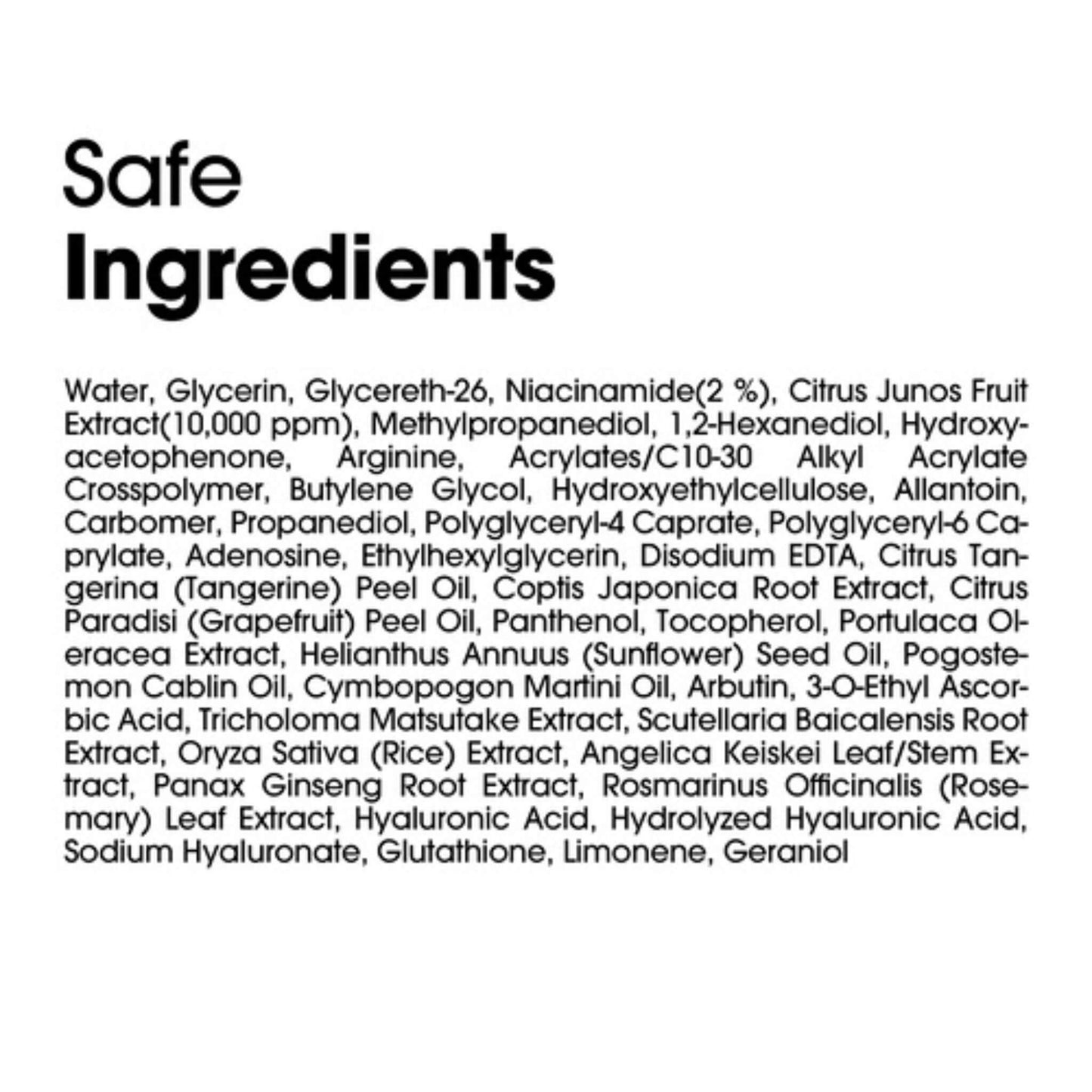 List of safe ingredients on a white background