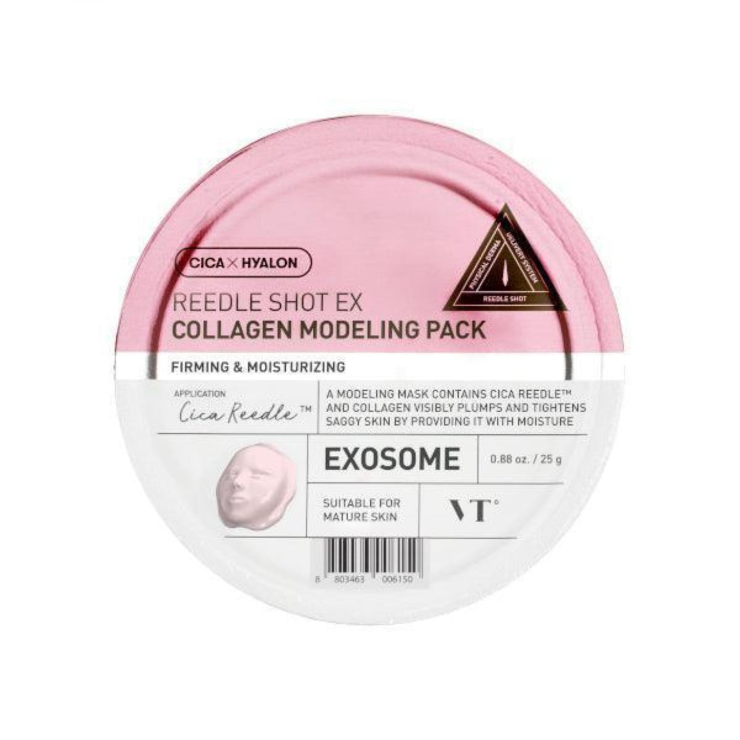Collagen modeling pack with pink lid and white label on a white background