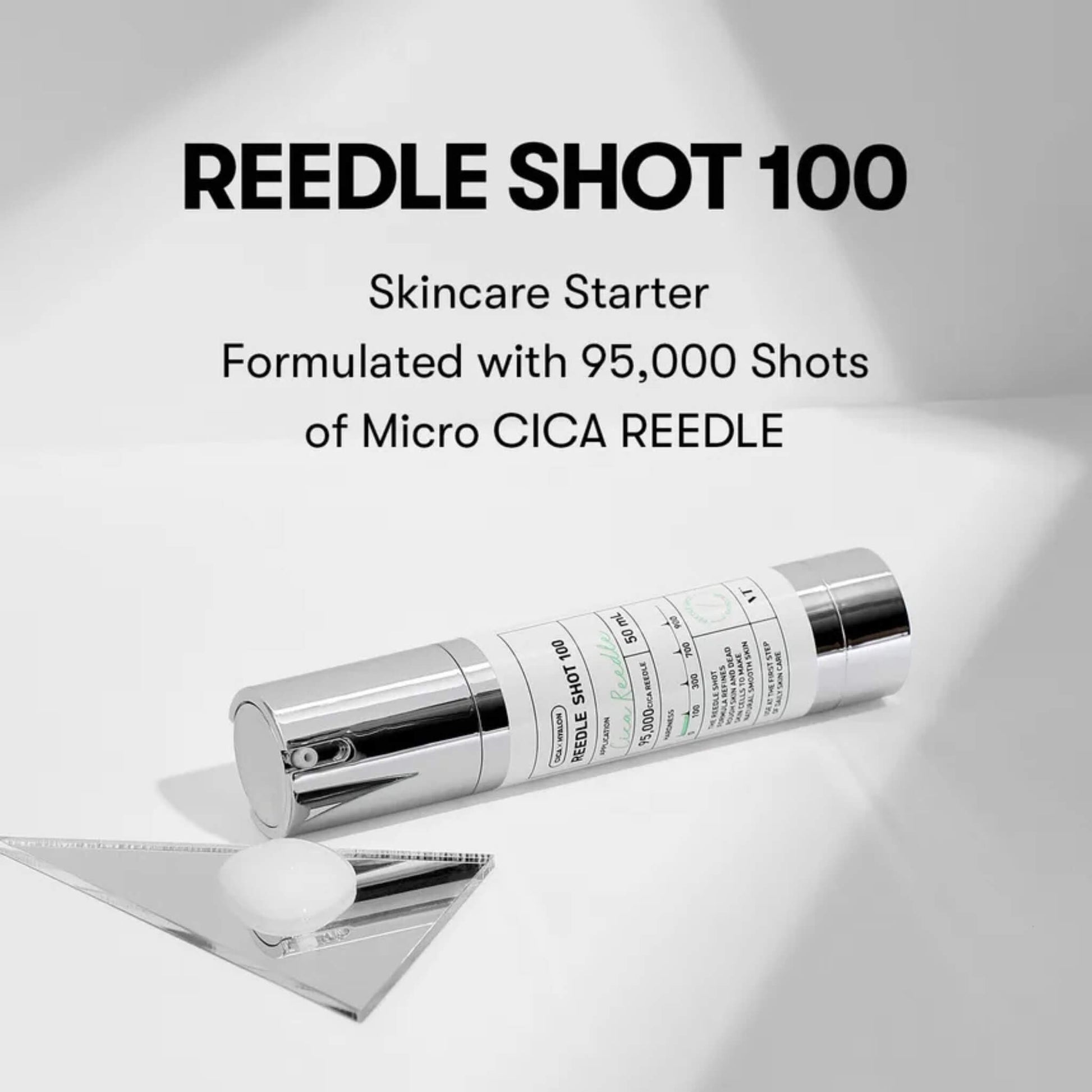 Skincare product labeled 'REEDLE SHOT 100' on a light gray background